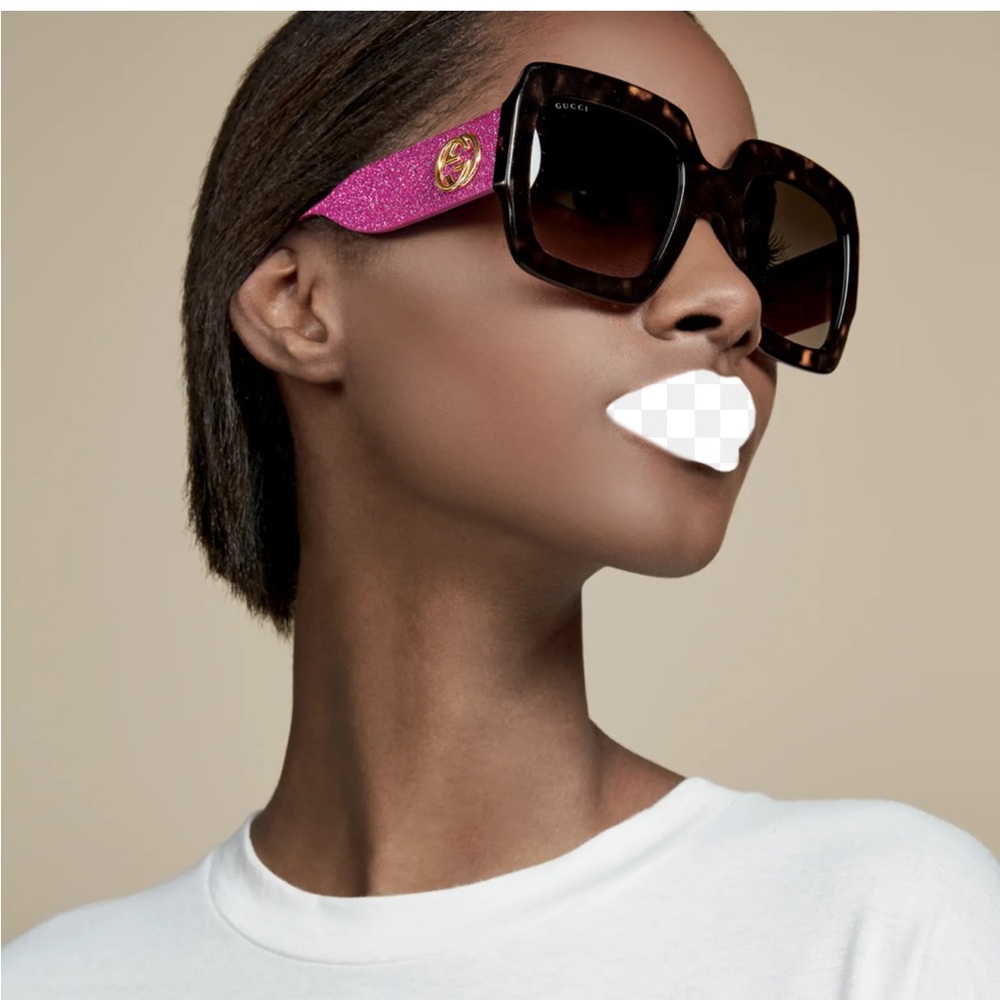 GUCCI GG 0102S Havana Glitter Pink/Brown Sunglasses